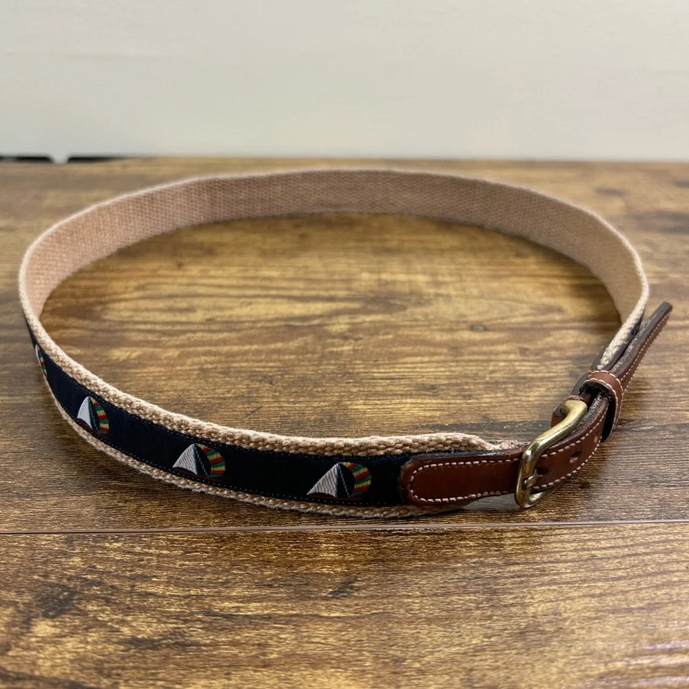 VTG 90s Dooney‎ & Bourke Belt Sailboat Woven Canvas Size 30 Nautical Preppy